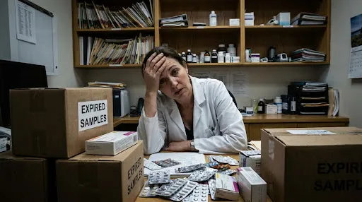 Médica frustrada com amostras vencidas